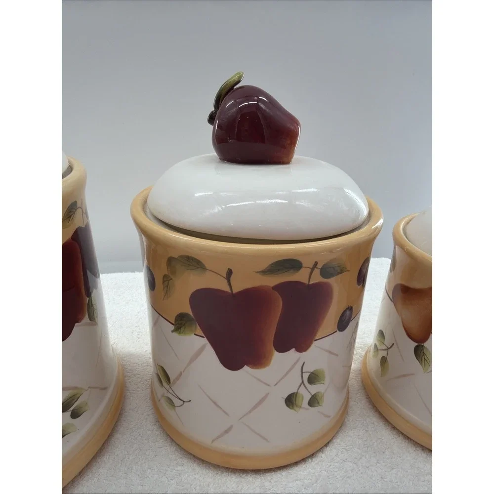 Set of 3 Canister & Lid Sonoma Villa - Rubber Seal Ceramic Home Interiors Fruits - Picture 3 of 12